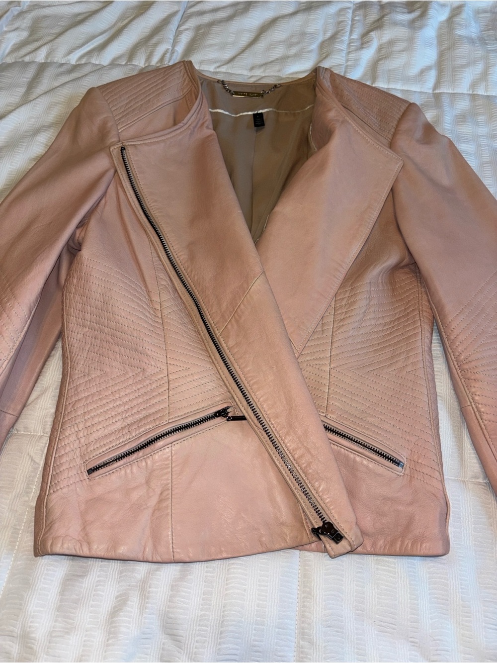 Women’s Blush Pink White House | Black Market Genuine Leather Jacket